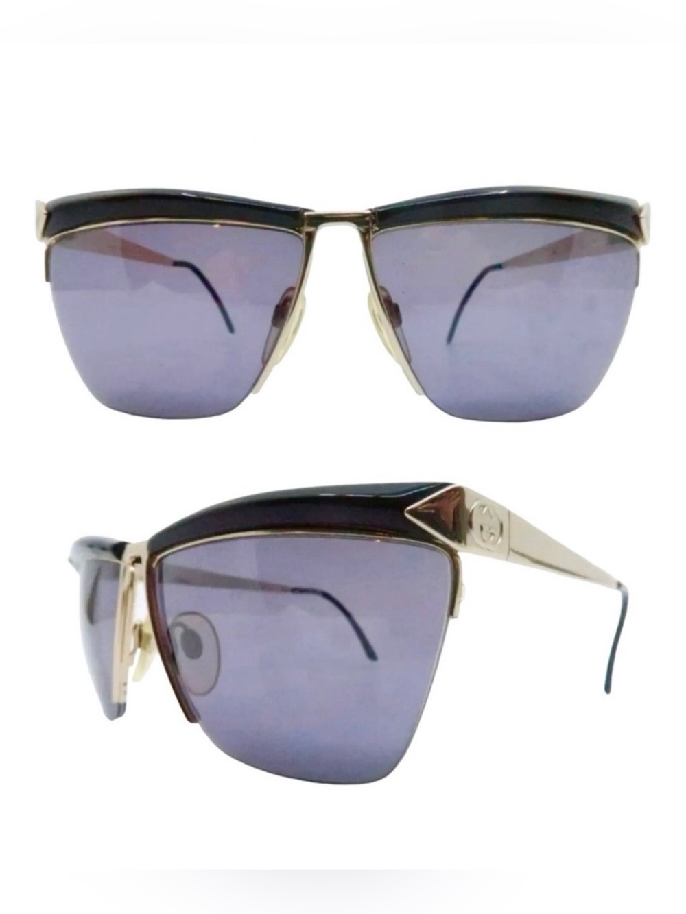 Vintage Gucci Black & Gold Angular Sunglasses, Model GG2311/S‎ 24G, Made Italy
